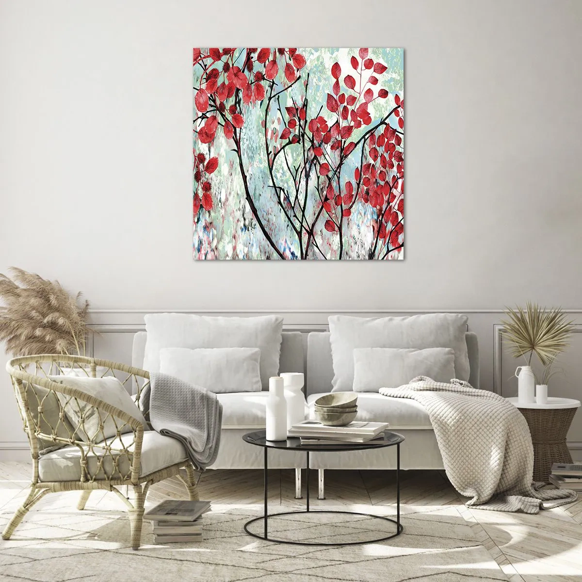 Tablou pe sticlă - Arbore în stacojiu - 70x70 cm