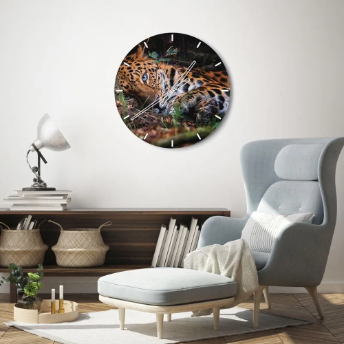 Ceas de perete - Ceas pe sticlă - Un leopard care se odihnește în mediul său natural - 30x30cm - Să ai încredere în mine - Decorațiune modernă pentru perete pentru living, bucătărie și dormitor ARTTOR