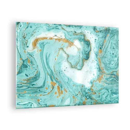 Tablou pe sticlă - Model în stil marmoră turcoaz și auriu - 70x50cm - Sub marele val al perioadei Edo - Decorațiune modernă pentru perete pentru living și dormitor ARTTOR