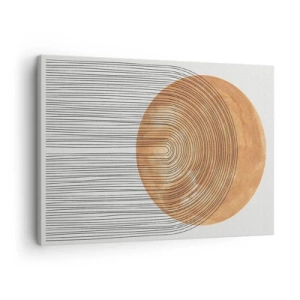 Tablou pe pânză Canvas - Compoziție geometrică cu cercuri și linii în culori calde. - 70x50cm - Compoziția solară - Decorațiune modernă pentru perete pentru living și dormitor ARTTOR