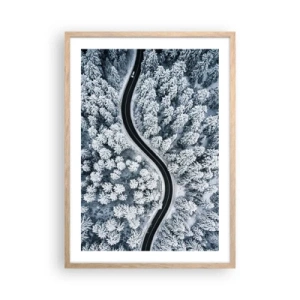 Poster în ramă de stejar deschis - Prin pădurea de iarnă - 50x70 cm