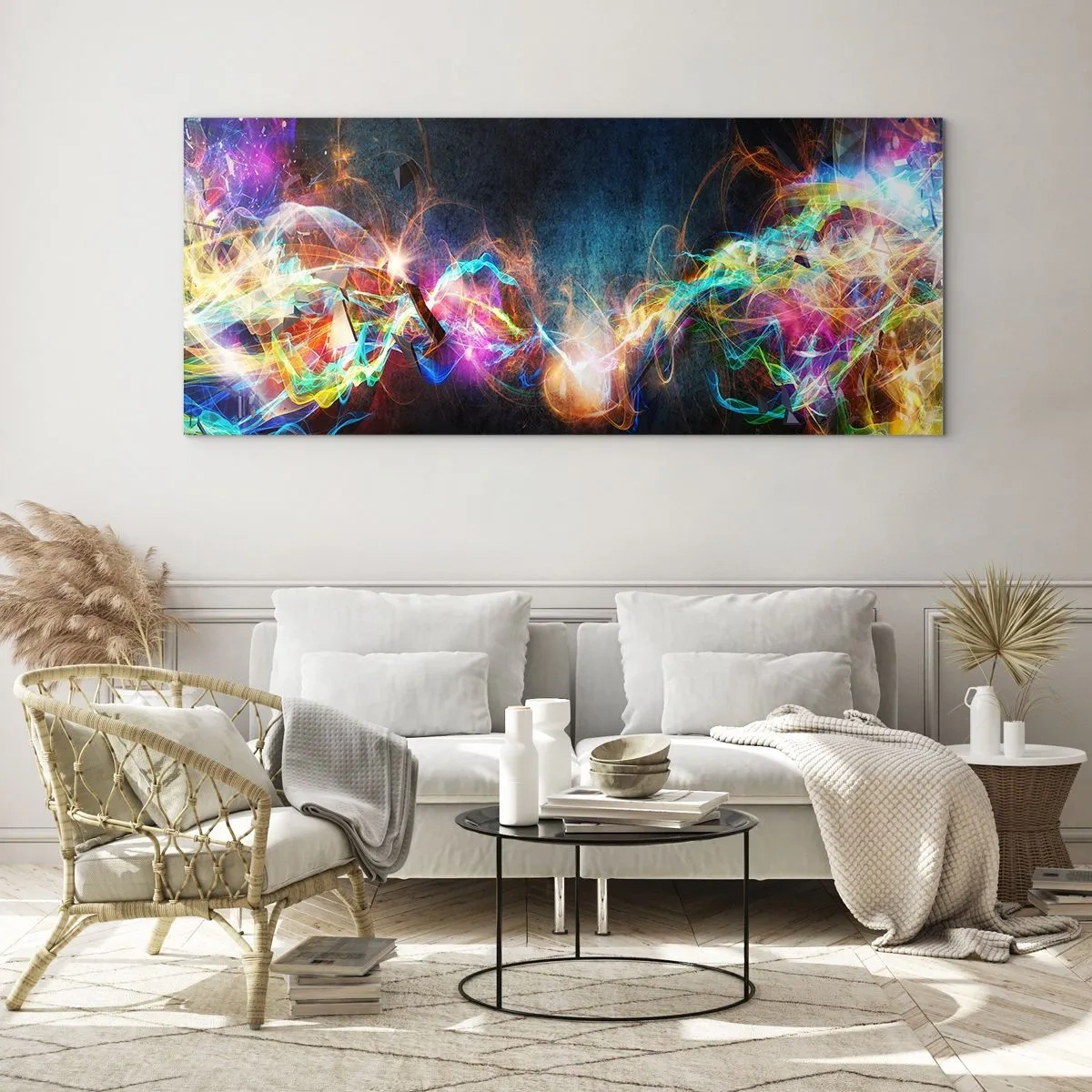 Tablou pe sticlă - Cu bucurie împotriva întunericului - 100x40 cm