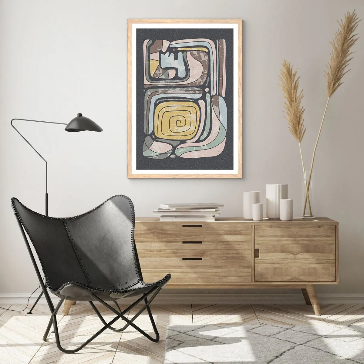 Poster în ramă de stejar deschis - Abstracție în spirit precolumbian - 40x50 cm