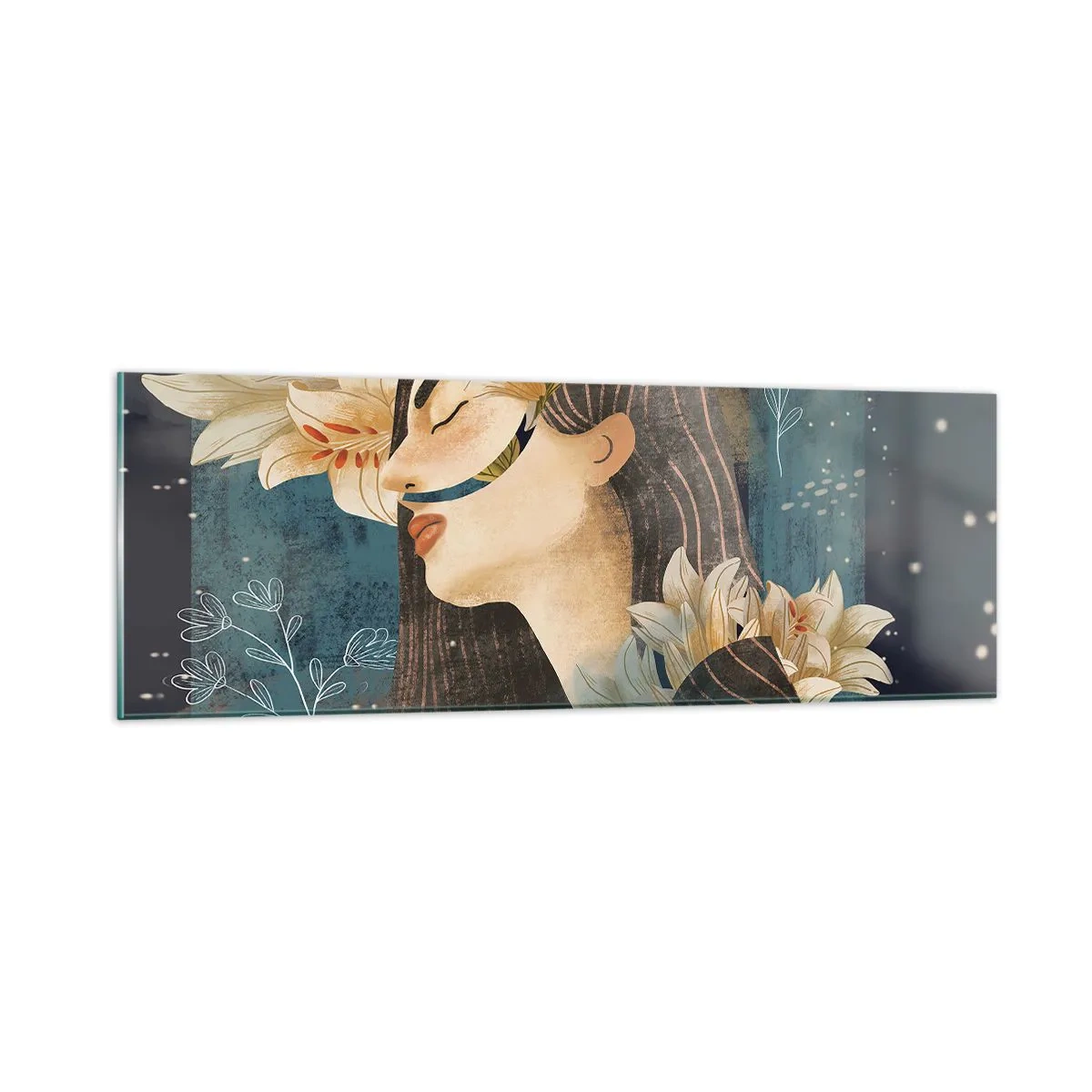 Tablou pe sticlă - Povestea prințesei cu crini - 90x30 cm