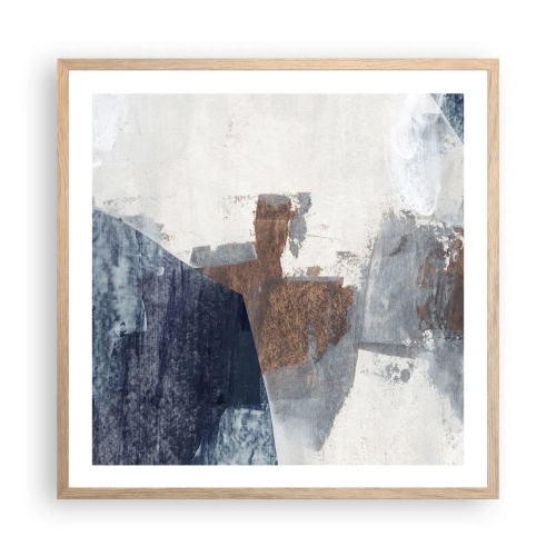 Poster în ramă de stejar deschis - Forme albastre-maronii - 60x60 cm
