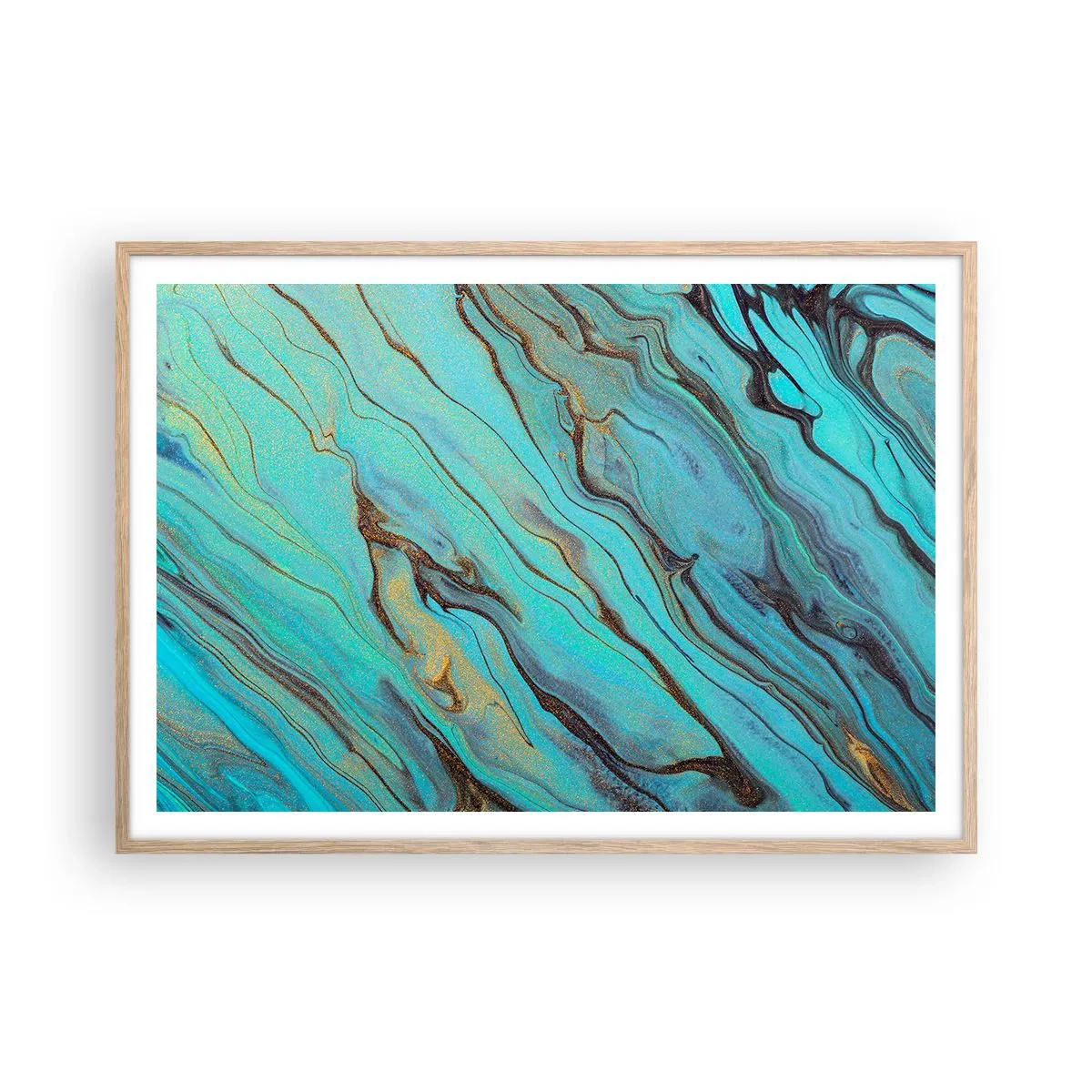 Poster în ramă de stejar deschis - Mareea turcoaz - 100x70 cm