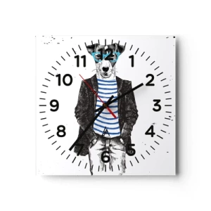Ceas de perete - Ceas pe sticlă - Câinele în dungi - 40x40 cm