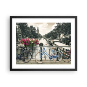 Poster în ramă neagră - Culorile unui canal din Amsterdam - 50x40 cm