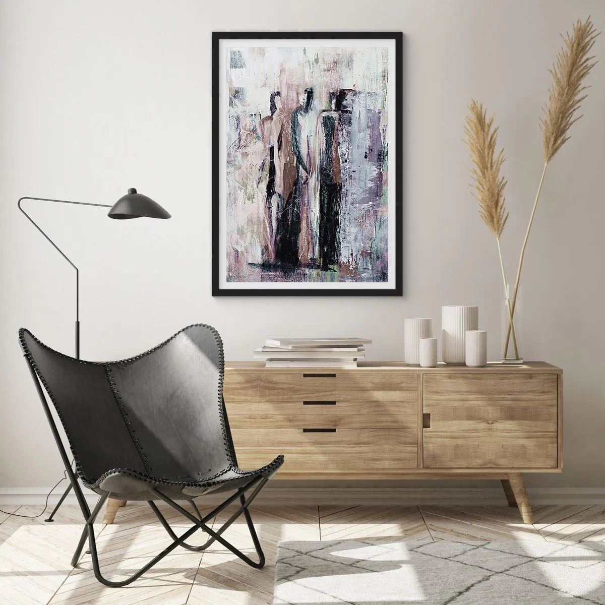 Poster în ramă neagră - Figuri abstracte în culori estompate - 50x70cm - Cei trei misterioși - Decorațiune modernă pentru perete pentru living și dormitor ARTTOR
