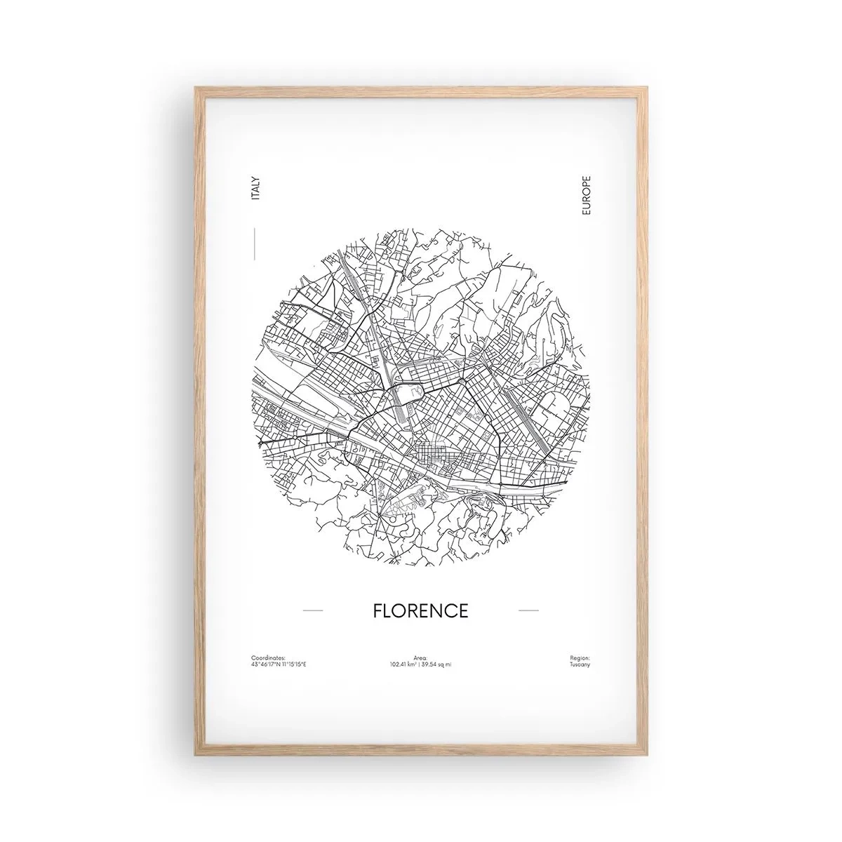 Poster în ramă de stejar deschis - Anatomia Florenței - 61x91 cm