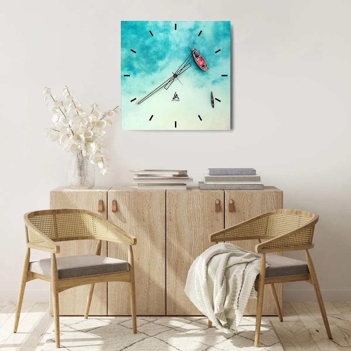 Ceas de perete - Ceas pe sticlă - Pe plajele din Zanzibar, când apele în exces... - 40x40 cm