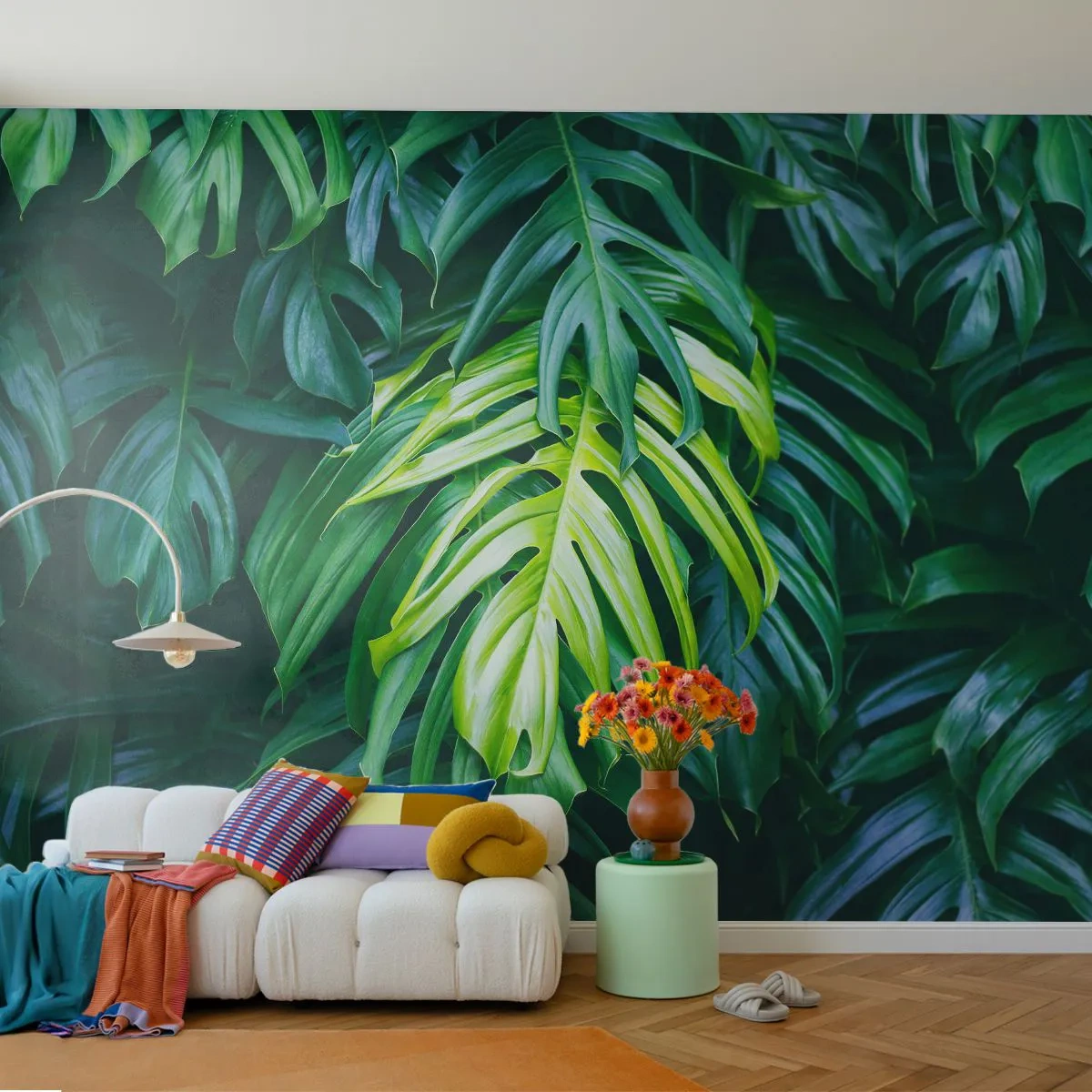 Tapet Autoadeziv Deluxe Sticker - Scufundă-te în prospețime - Planta tropicala, Frunza de monstera, Natură - 350x256 cm