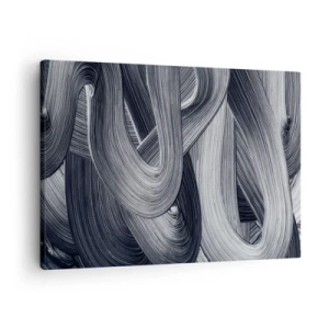 Tablou pe pânză Canvas - Abstracție alb-negru cu tușe dinamice de pensulă. - 70x50cm - Fluiditatea realității - Decorațiune modernă pentru perete pentru living și dormitor ARTTOR