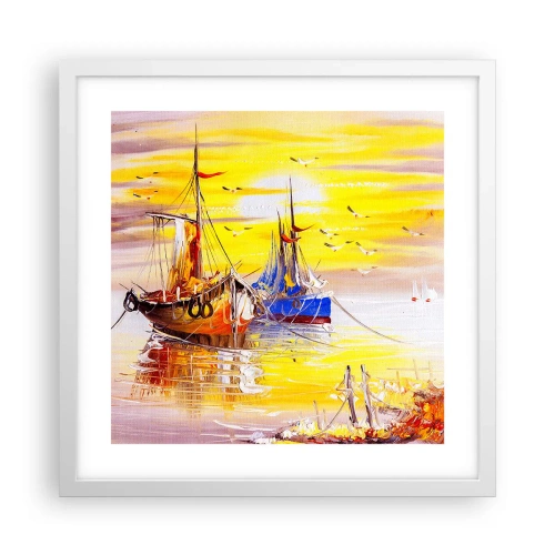 Poster în ramă albă - O binemeritată odihnă în port - 40x40 cm