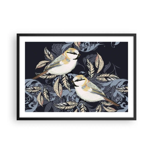 Poster în ramă neagră - Ciripirile galben-albastru - 70x50 cm