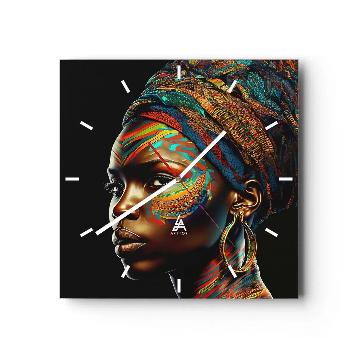 Ceas de perete - Ceas pe sticlă - Regina africană - 30x30 cm