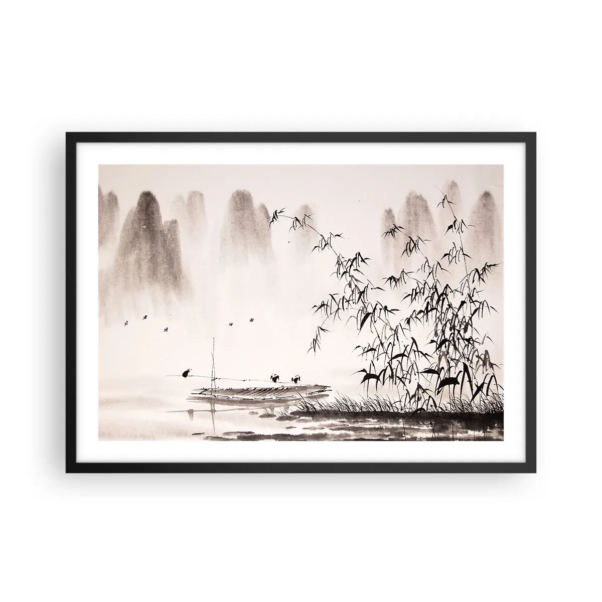 Poster în ramă neagră - Liniștea câmpurilor de orez - 70x50 cm