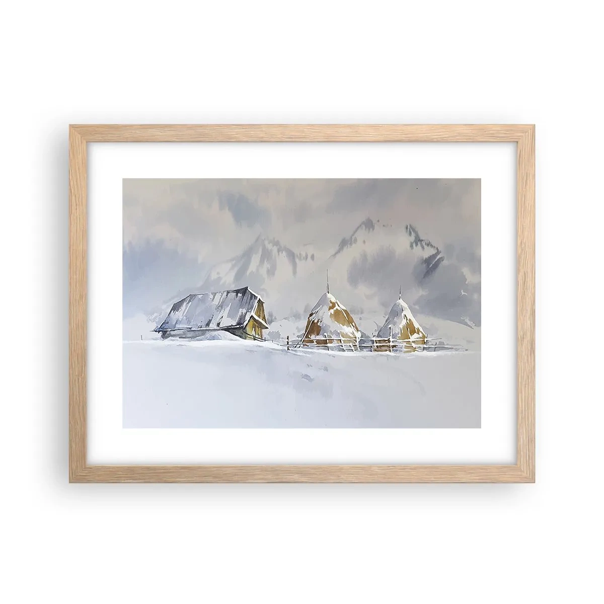Poster în ramă de stejar deschis - Într-o vale înzăpezită - 40x30 cm
