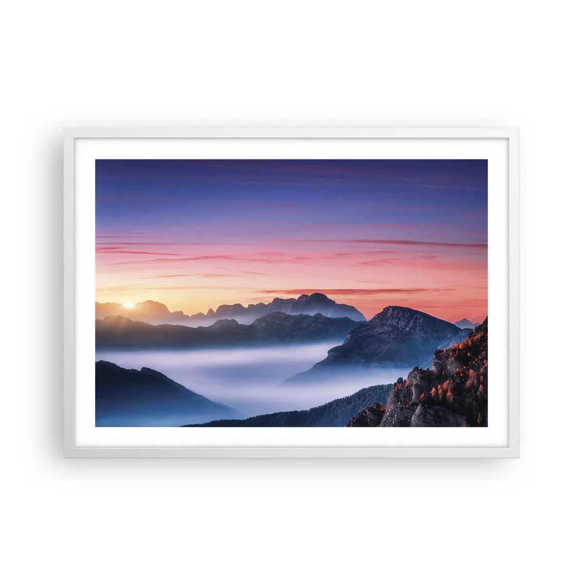 Poster în ramă albă - Peste văi - 70x50 cm