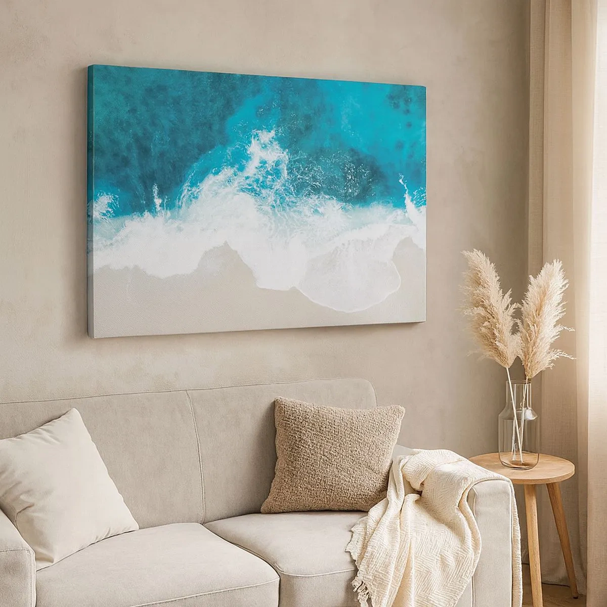Tablou pe pânză Canvas - Valuri turcoaz ale oceanului pe nisip deschis la culoare - 70x50cm - Mângâiere naturală - Decorațiune modernă pentru perete pentru living și dormitor ARTTOR