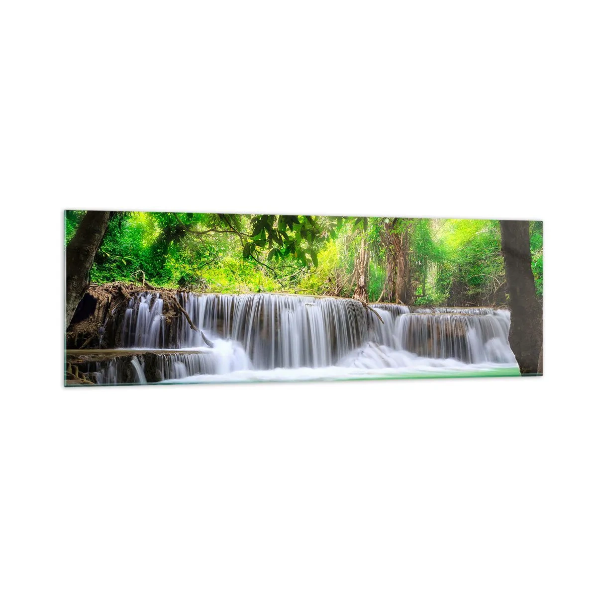 Tablou pe sticlă - Cascada verde - 160x50 cm