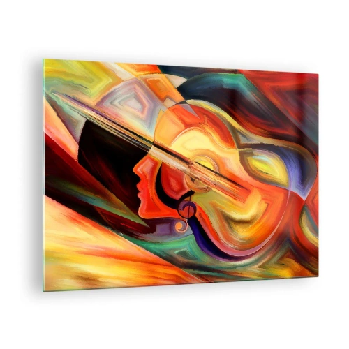 Tablou pe sticlă - Portret abstract cu o chitară și note muzicale în fundal - 70x50cm - Și totul merge bine - Decorațiune modernă pentru perete pentru living și dormitor ARTTOR