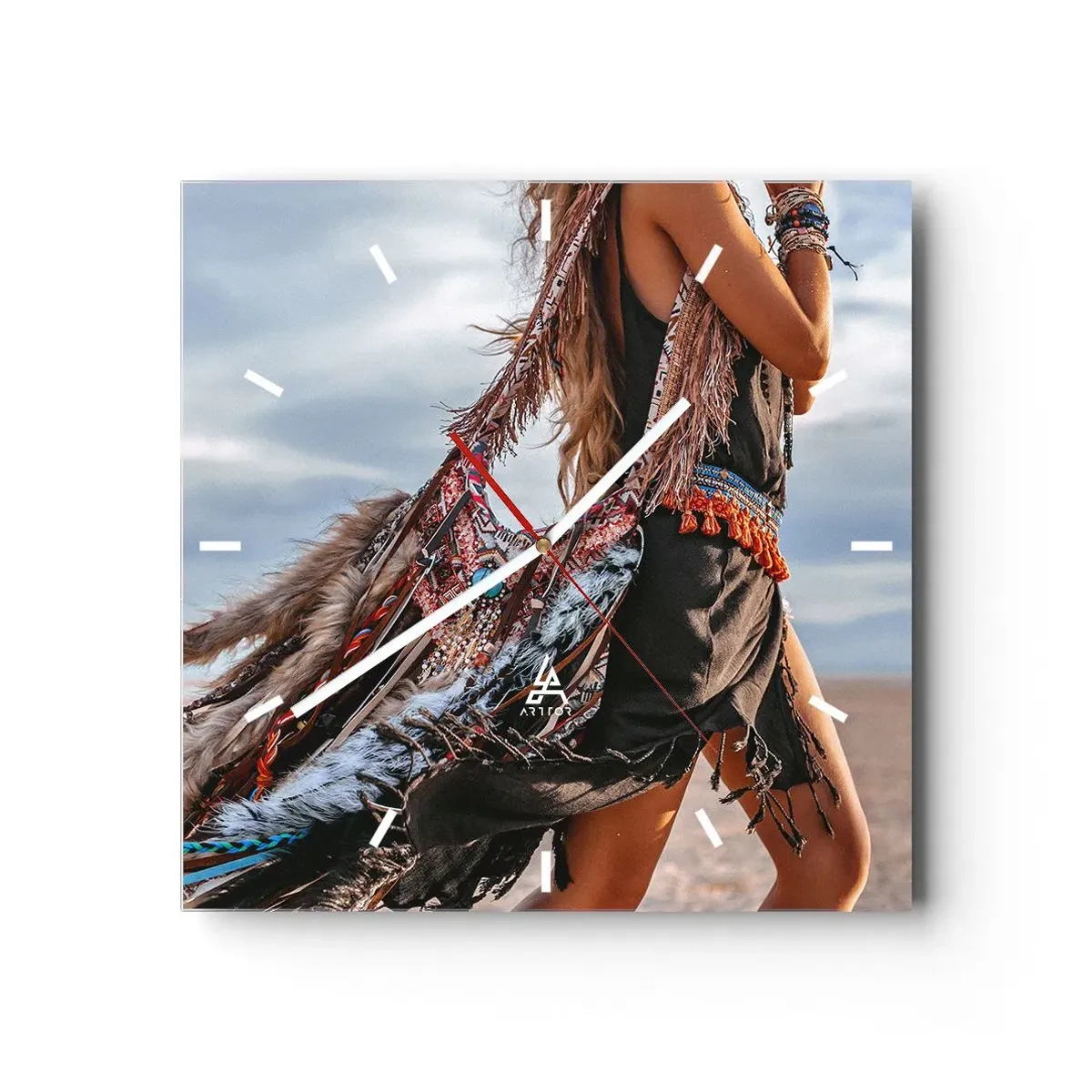 Ceas de perete - Ceas pe sticlă - Iubita șamanului - 40x40 cm