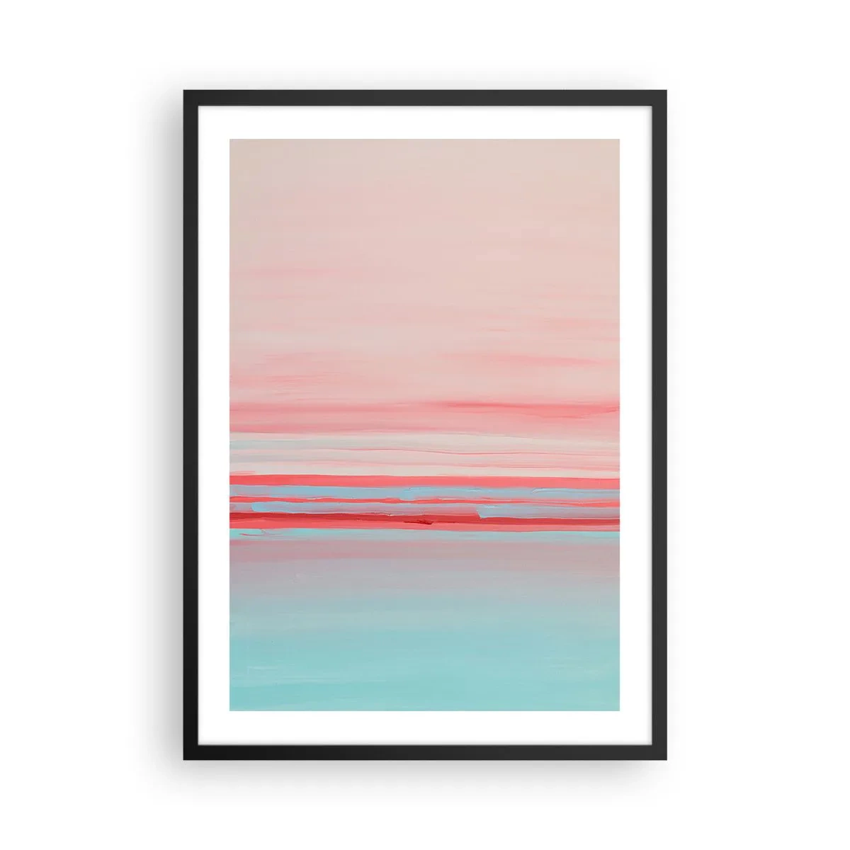 Poster în ramă neagră - O abstracție delicată în nuanțe pastelate de roz și albastru. - 50x70cm - Abstracție în zori - Decorațiune modernă pentru perete pentru living și dormitor ARTTOR