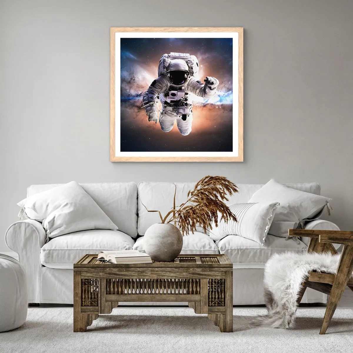 Poster în ramă de stejar deschis - Salutări din spațiul cosmic - 60x60 cm