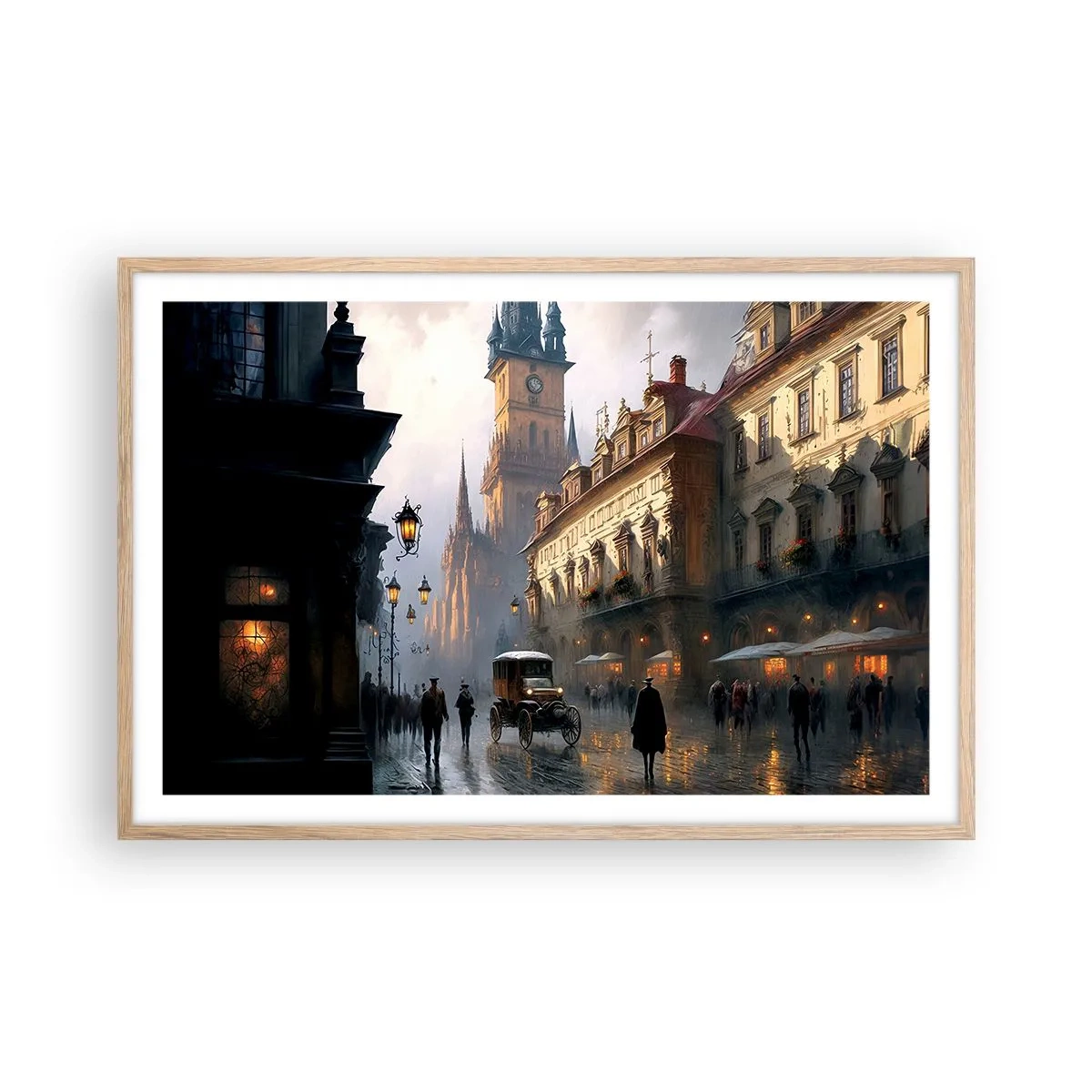 Poster în ramă de stejar deschis - Magia unei seri la Praga - 91x61 cm