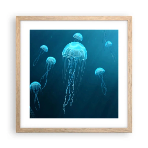 Poster în ramă de stejar deschis - Dansul oceanic - 40x40 cm