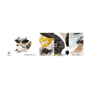 Mostră de Tapet Standard Eco - Prietenul meu ratonul - Pentru copii, Raton, Grafică - 100x30 cm