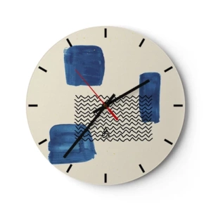 Ceas de perete - Ceas pe sticlă - Compoziție abstractă cu forme și modele albastre - 30x30cm - Cvartet abstract - Decorațiune modernă pentru perete pentru living, bucătărie și dormitor ARTTOR