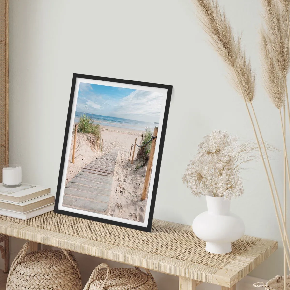 Poster în ramă neagră - Calea spre plajă cu vedere la mare - 50x70cm - Dincolo de orizont - Decorațiune modernă pentru perete pentru living și dormitor ARTTOR