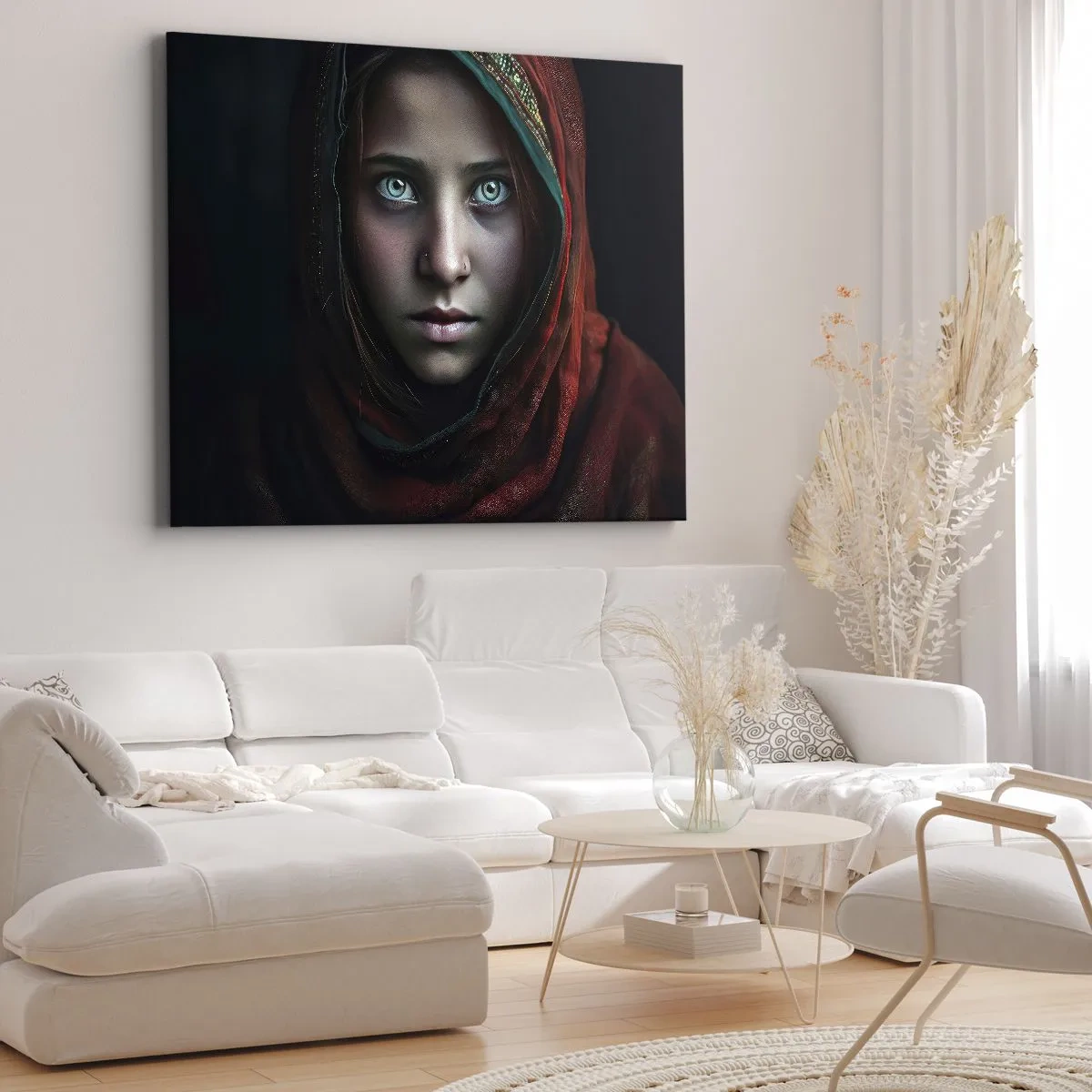 Tablou pe pânză Canvas - Portretul unei femei cu o privire intensă în culori calde - 70x50cm - Prințesa orientală - Decorațiune modernă pentru perete pentru living și dormitor ARTTOR