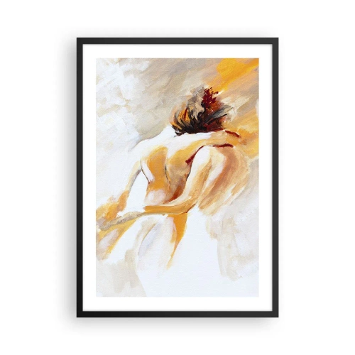 Poster în ramă neagră - Cuplu abstract în culori calde pe un fundal deschis - 50x70cm - În cerul proximității - Decorațiune modernă pentru perete pentru living și dormitor ARTTOR