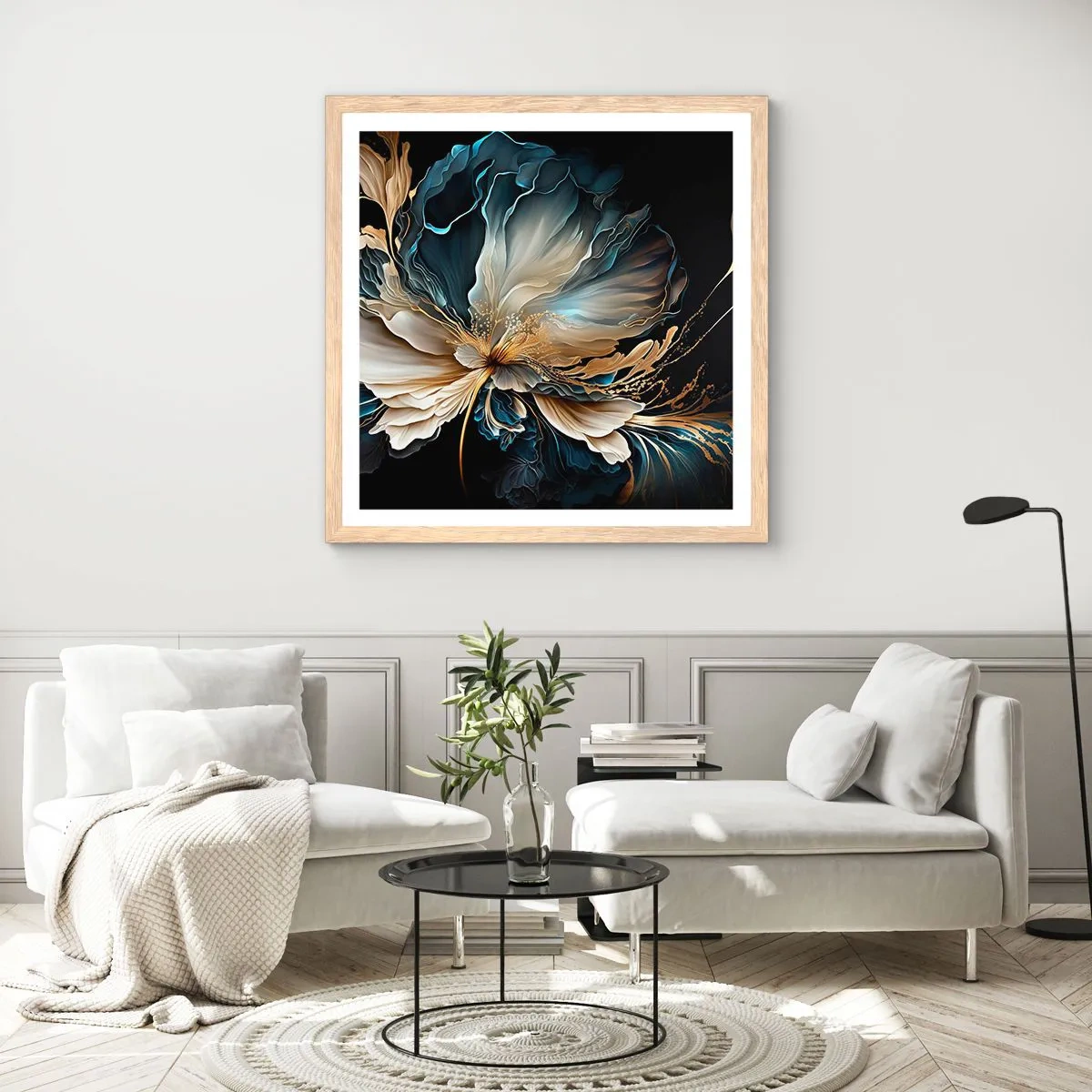 Poster în ramă de stejar deschis - Povestea unei flori de iubire - 60x60 cm