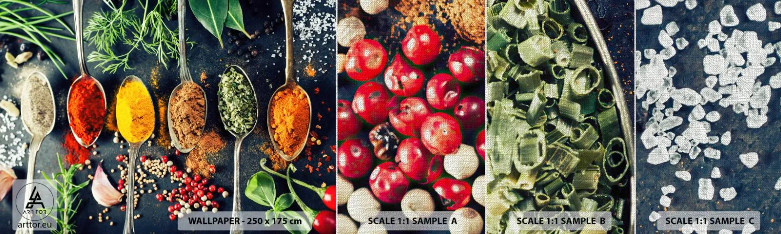 Mostră tapet Premium Canvas - Magie culinară - Condimente, Ierburi, Bucătărie - 100x30 cm