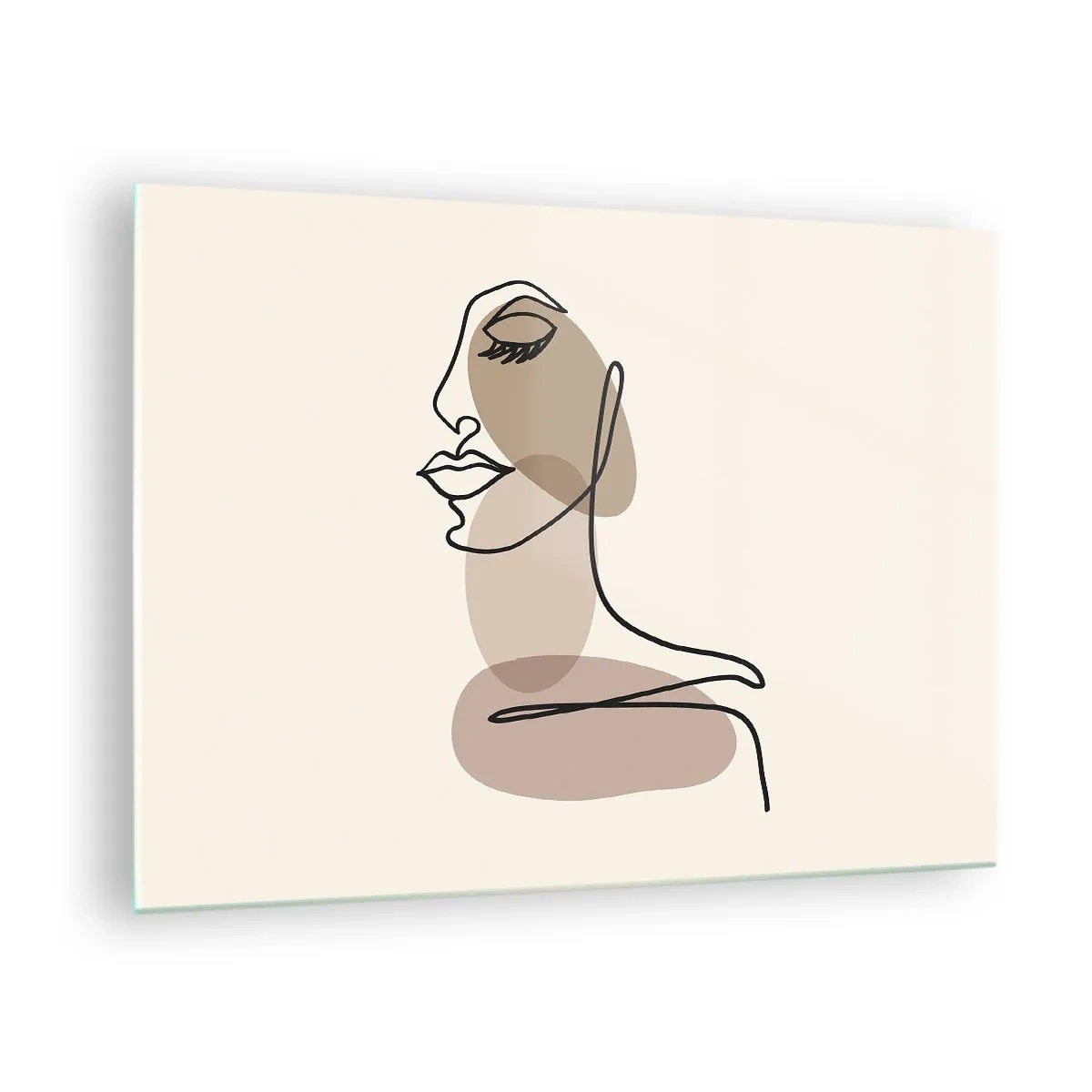 Tablou pe sticlă - Un portret feminin minimalist realizat cu o linie continuă. - 70x50cm - O anumită linie de frumusețe - Decorațiune modernă pentru perete pentru living și dormitor ARTTOR