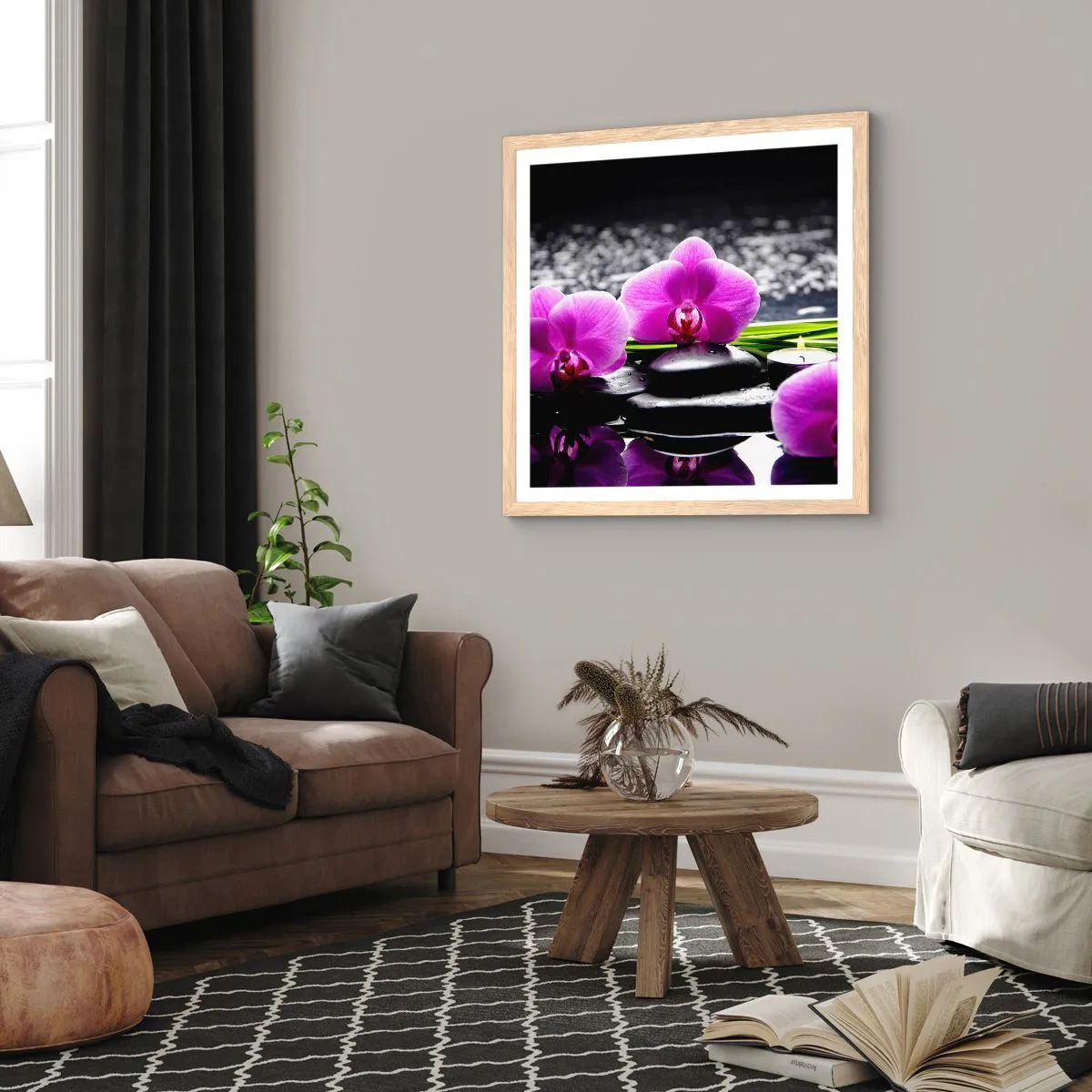 Poster în ramă de stejar deschis - Să te scufunzi în pace și liniște - 30x30 cm