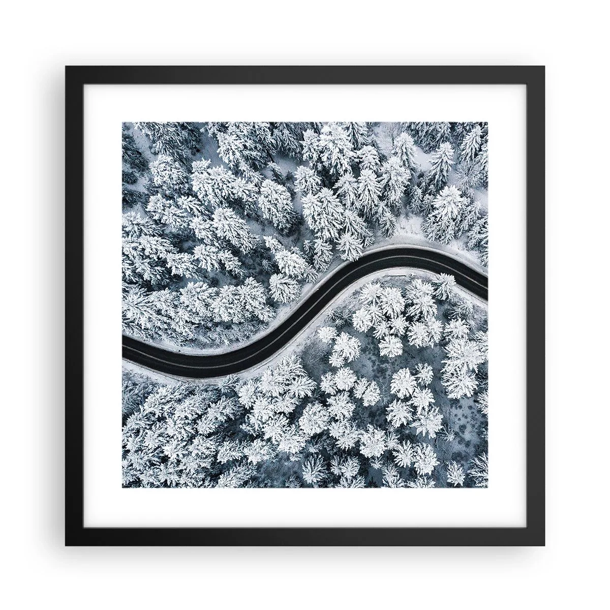 Poster în ramă neagră - Prin pădurea de iarnă - 40x40 cm