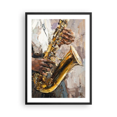 Poster în ramă neagră - Un saxofonist cântând într-un stil de pictură artistică - 50x70cm - E timpul pentru a cânta solo - Decorațiune modernă pentru perete pentru living și dormitor ARTTOR
