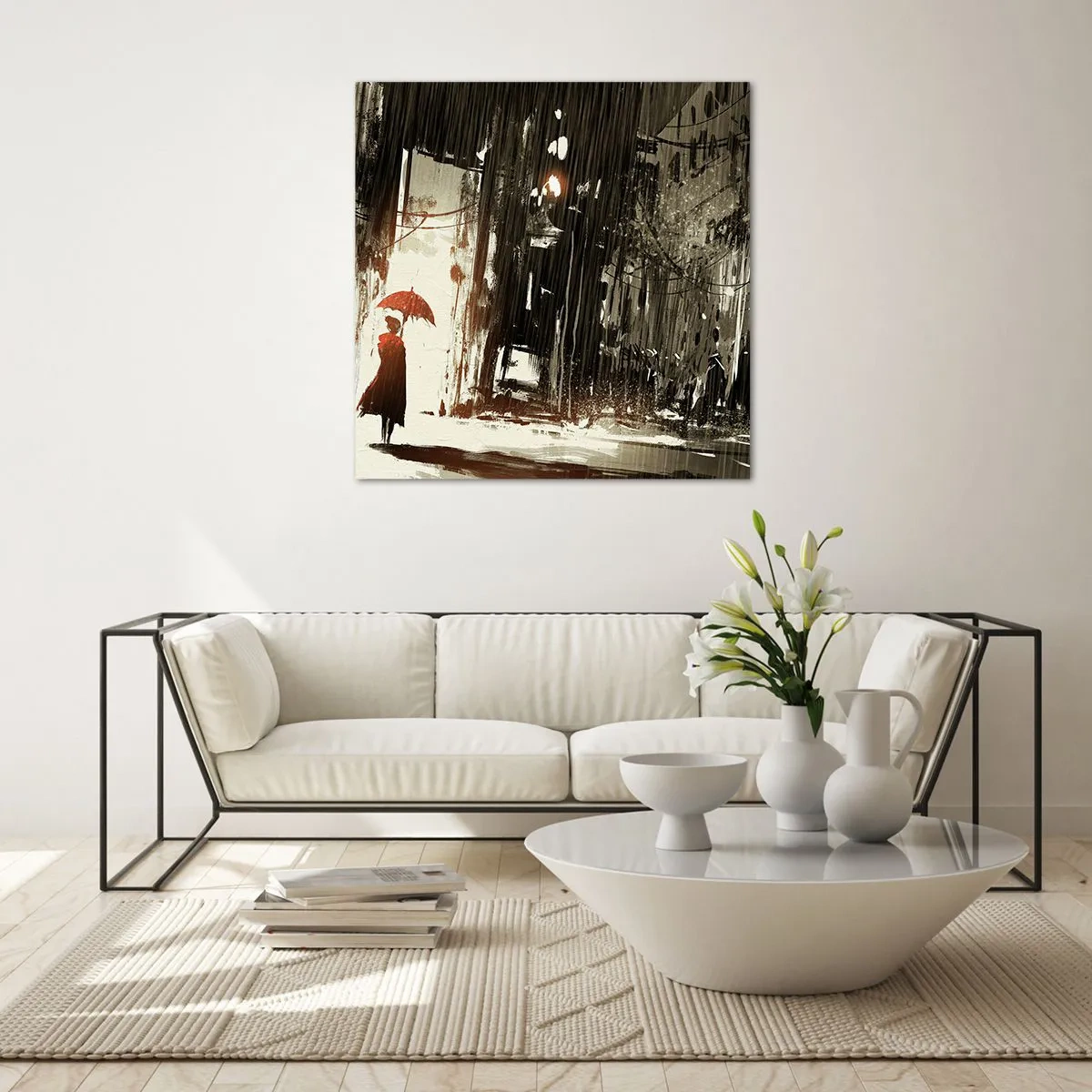 Tablou pe sticlă - Poezia umbrelei roșii - 60x60 cm