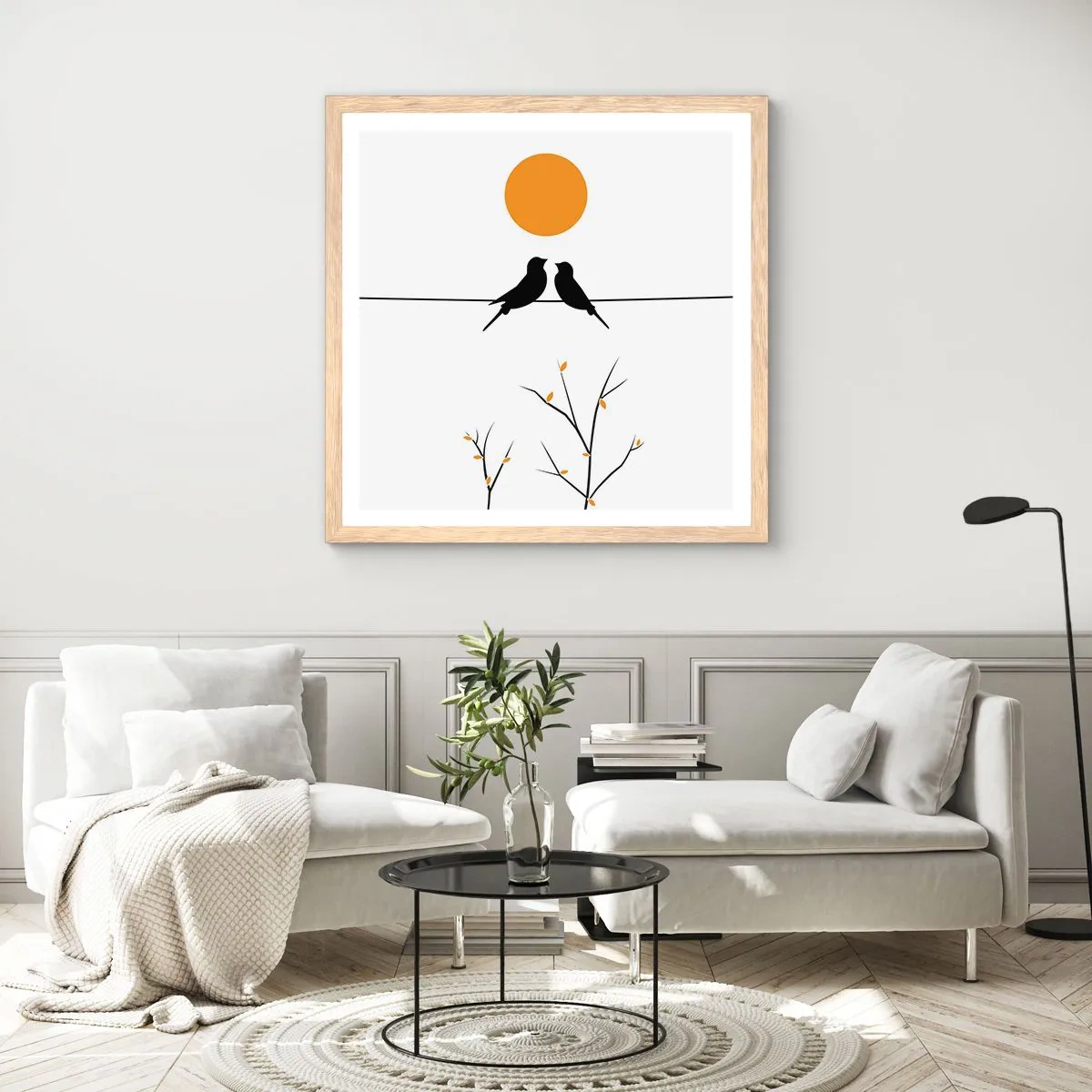 Poster în ramă de stejar deschis - Seară cu privighetori - 40x40 cm