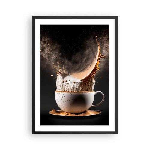 Poster în ramă neagră - explozie dinamică de cafea într-o ceașcă - 50x70cm - O explozie de arome - Decorațiune modernă pentru perete pentru living și dormitor ARTTOR