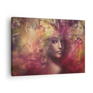 Tablou pe pânză Canvas - O femeie în culori abstracte creând un fundal dinamic - 70x50cm - Iată-mă! - Decorațiune modernă pentru perete pentru living și dormitor ARTTOR