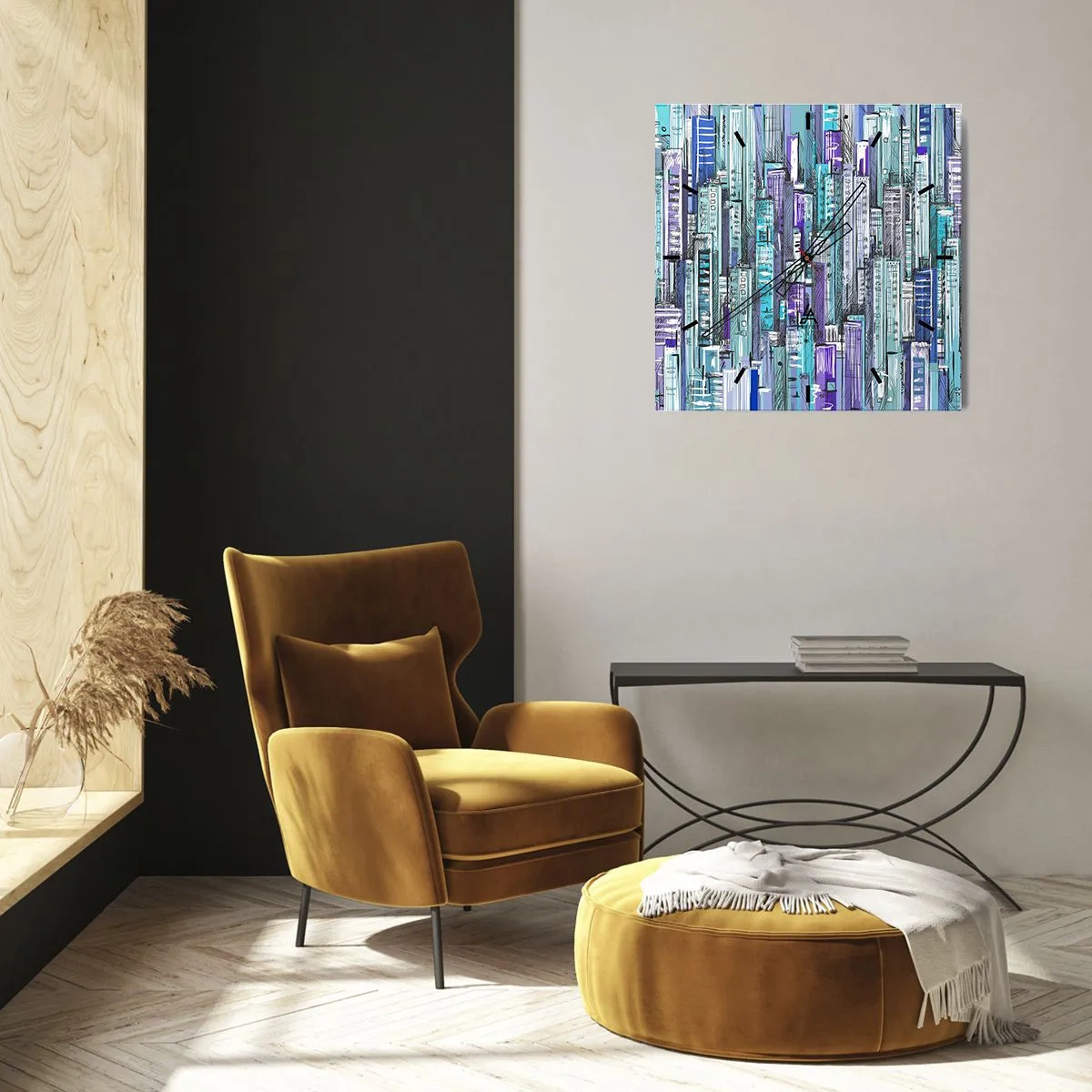 Ceas de perete - Ceas pe sticlă - Albastru din cer - 30x30 cm