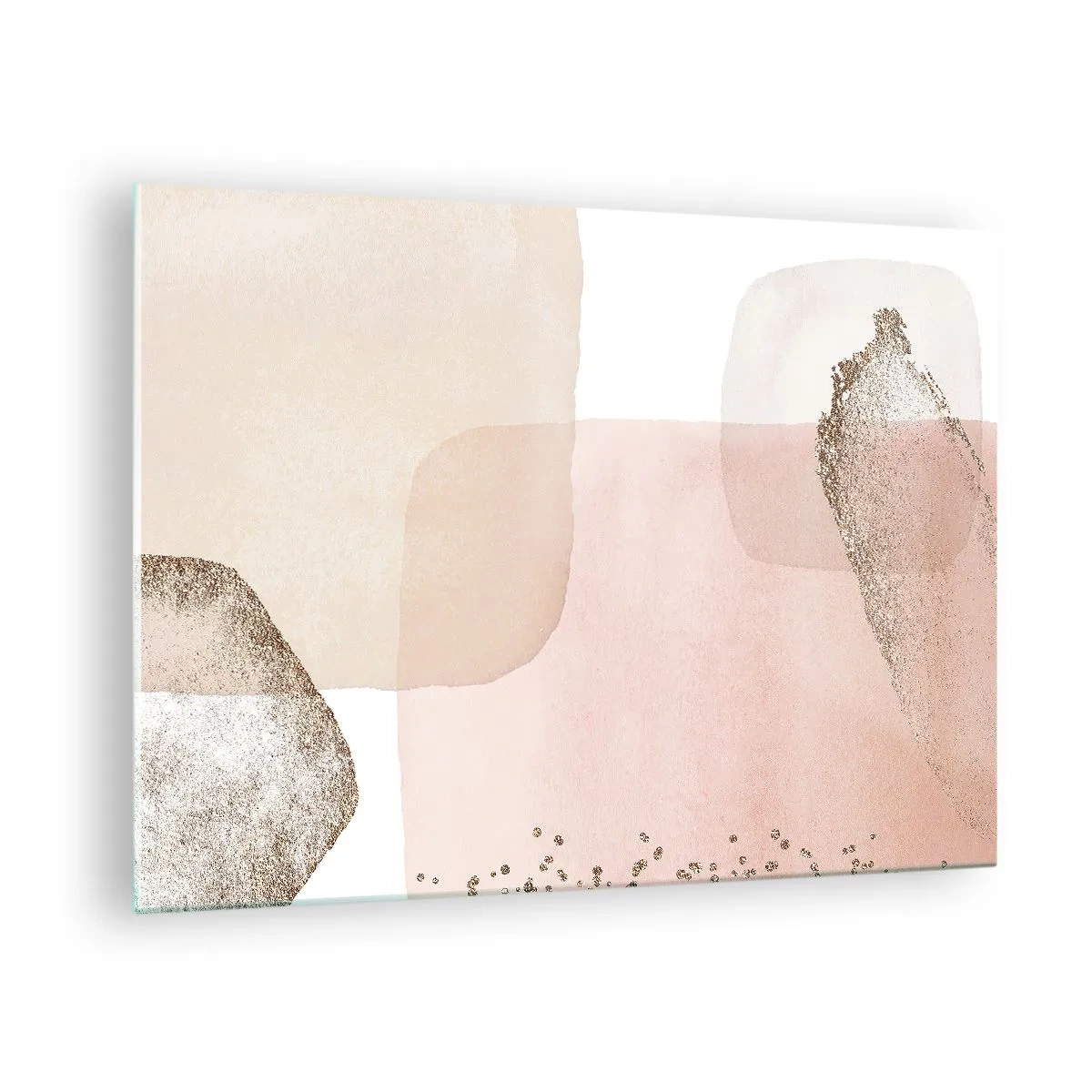 Tablou pe sticlă - O compoziție abstractă în nuanțe de roz, bej și auriu. - 70x50cm - O privire prin culoare - Decorațiune modernă pentru perete pentru living și dormitor ARTTOR