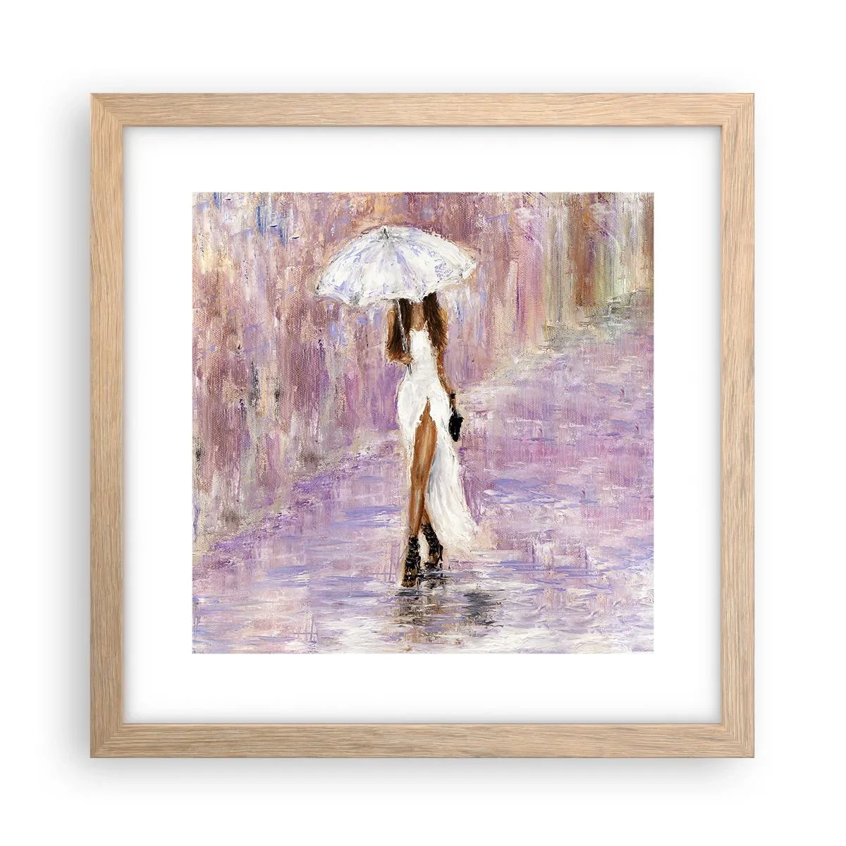 Poster în ramă de stejar deschis - În ploaia de liliac - 30x30 cm