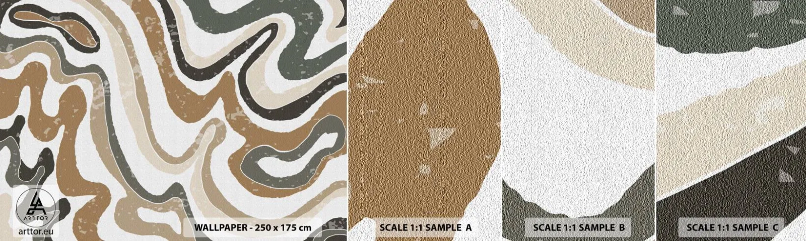 Mostră de Tapet Standard Eco - Meandrele culorilor pământului - Abstracția, Bucată, Boho - 100x30 cm